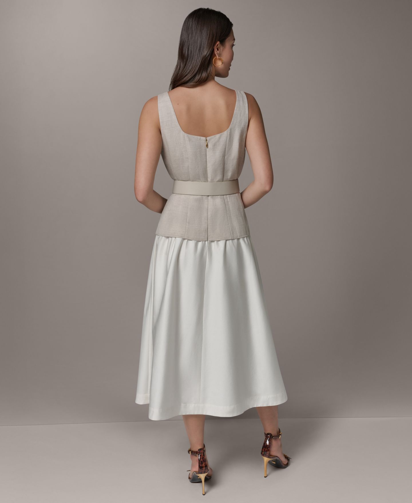 Женское платье Donna Karan New York Mix Media Scoop Neck Midi, цвет: Натуральный кремовый — фото 2