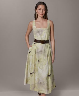 Women's Printed Square Neck Midi Dress