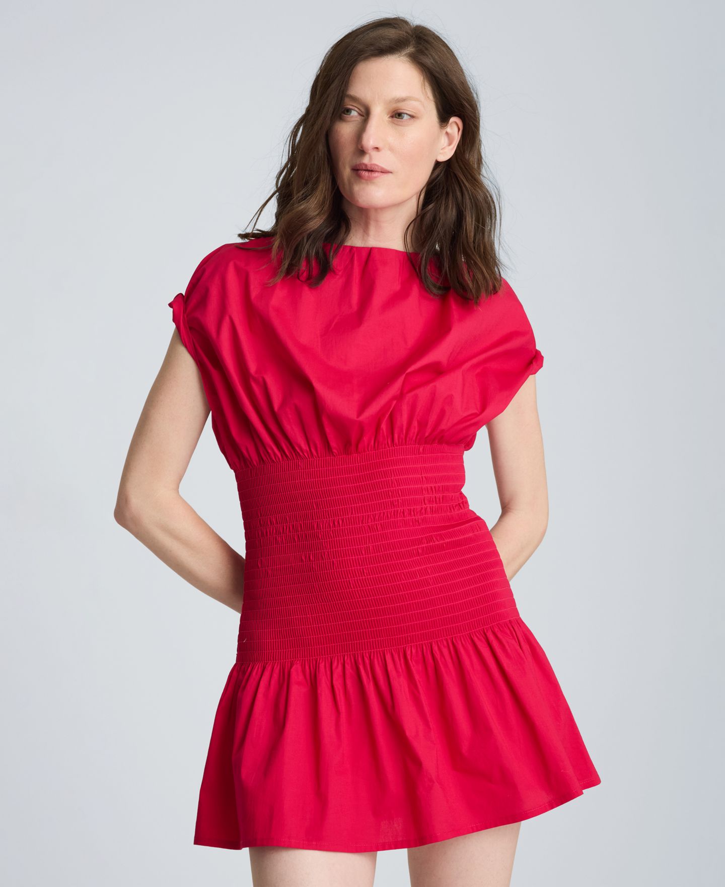 Женское платье Kenneth Cole Smocked Waist Boat Neck Mini, цвет: Punch — фото 1