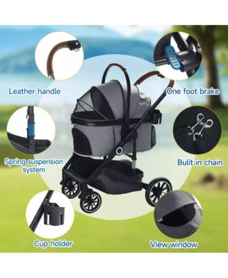  3-in-1 Folding Pet Stroller with Detachable Carrier for Small to Medium Dog and Cat up to 50 lbs, Pet Stroller with Storage Basket, Blue