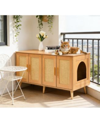 Wooden Cat Litter Box Enclosure Hidden Litter Box Furniture for 2 Cats Modern Pet Cabinet