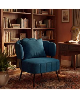 Chenille Barrel Accent Chair with Pocket Coil Cushion and Scalloped Back, Stylish Upholstered Seating for Living Room and Reading Nook