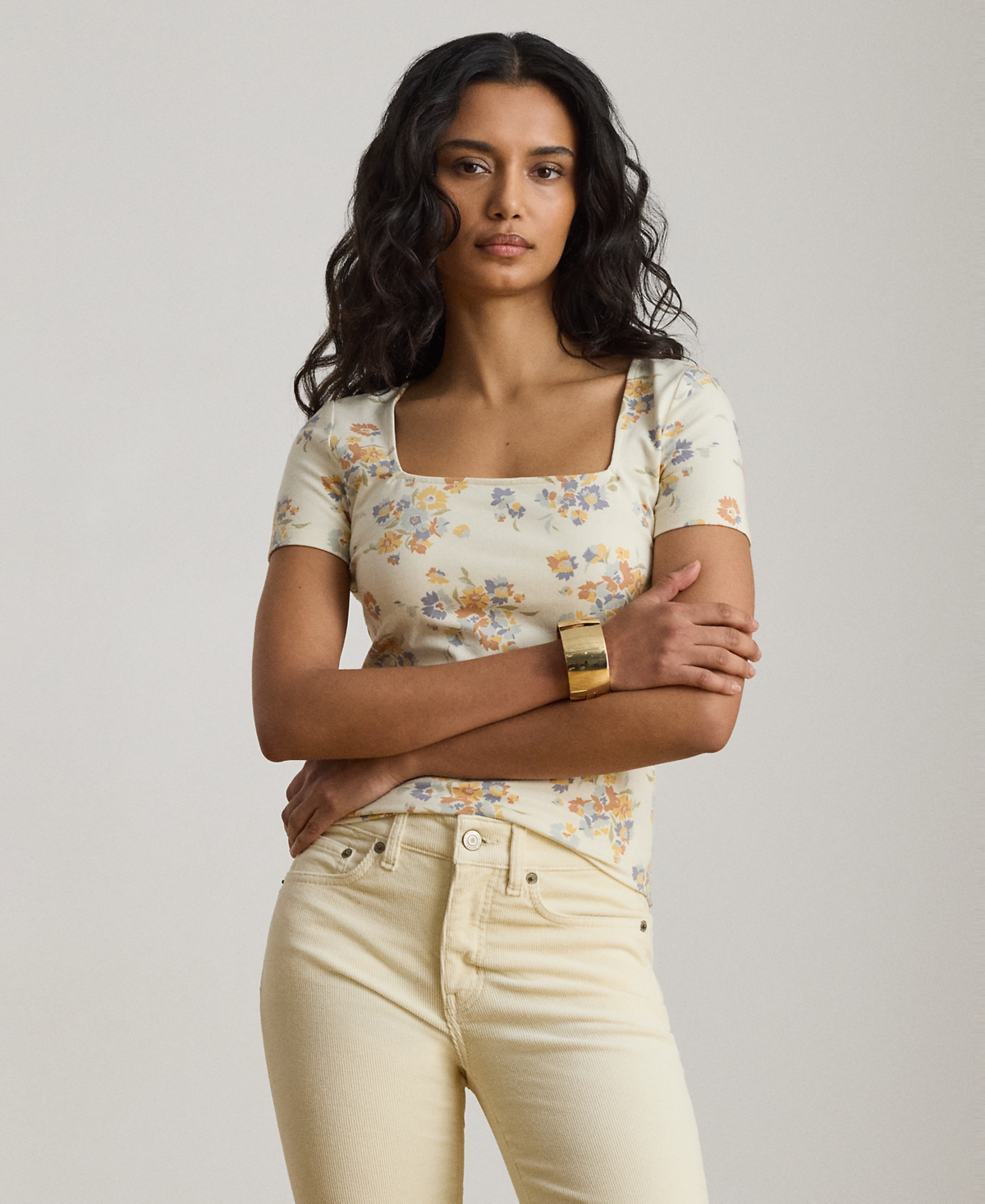 Lauren Ralph Petite Floral Print Square Neck Top