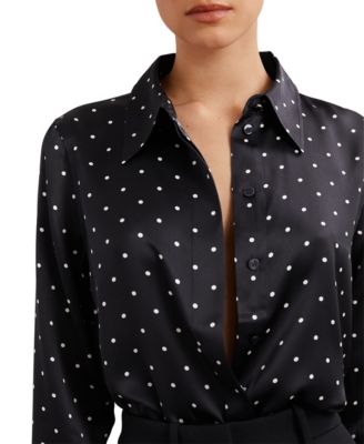 Women's Silk-Satin Polka-Dot Shirt
