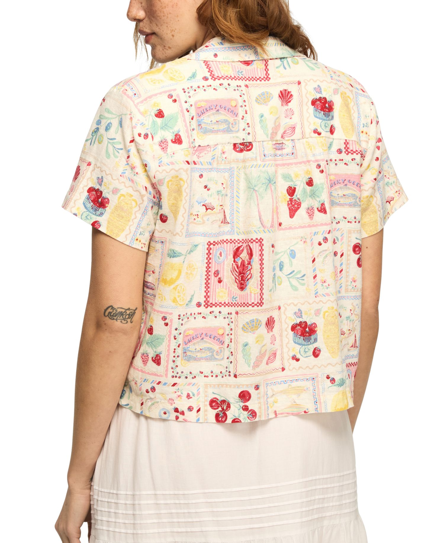 Women's Printed Camp Collar Button-Front Top