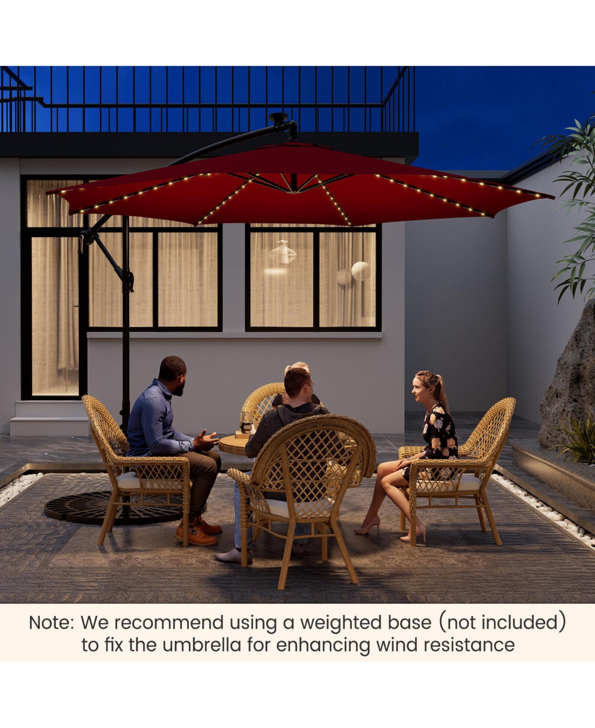 Sugift 10 ft Offset Patio Umbrella with Solar Led Lighting