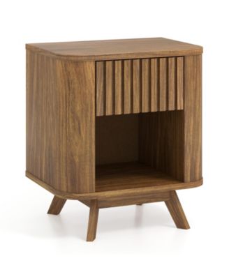 Mid-century Wood Nightstand with Drawer and Open Shelf
