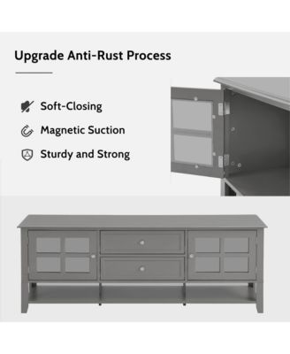 Farmhouse TV Stand for TVs , Wood Entertainment Center with 2 Storage Cabinets, 2 Drawers and Open Shelf for Living Room