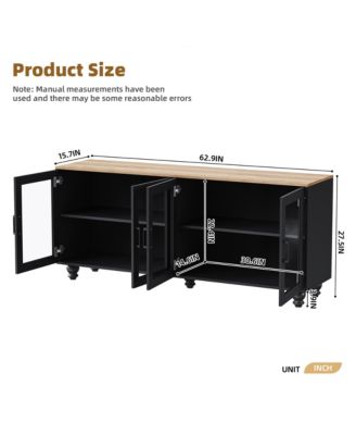 Farmhouse TV Stand for TVs  Buffet Cabinet with Tempered Glass Doors, Adjustable Shelves and 5 Gourd-Shaped Legs for Living Room