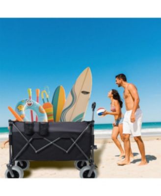 300L XL Folding Storage Wagon Utility Cart with All Terrain Wheels, Brakes and Cup Holders