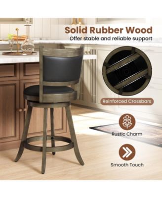 Swivel Bar Stools w/ Solid Rubber Wood Frame Set of 4 for Kitchen Island