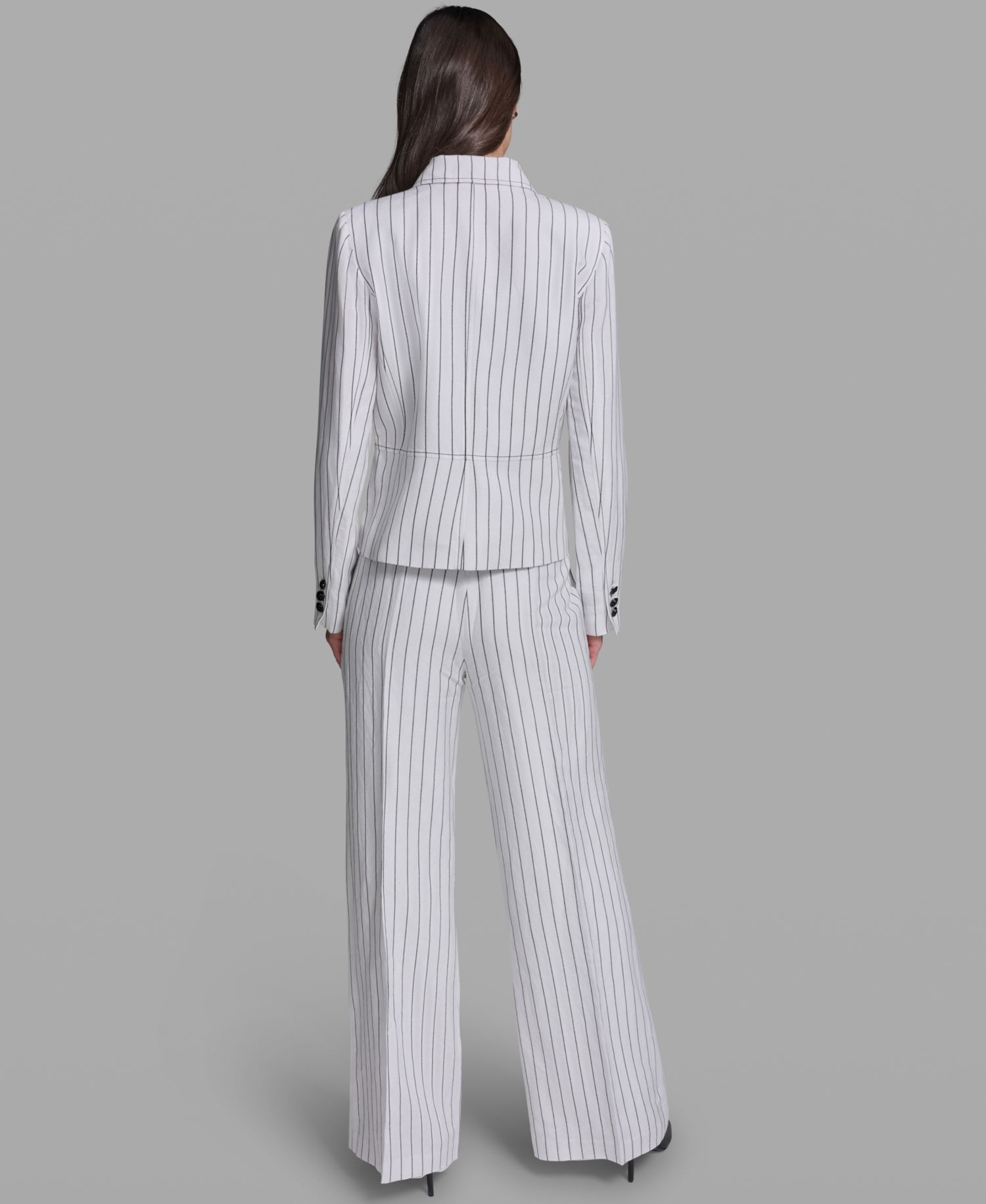 Women's Linen-Blend Striped Collared Jacket