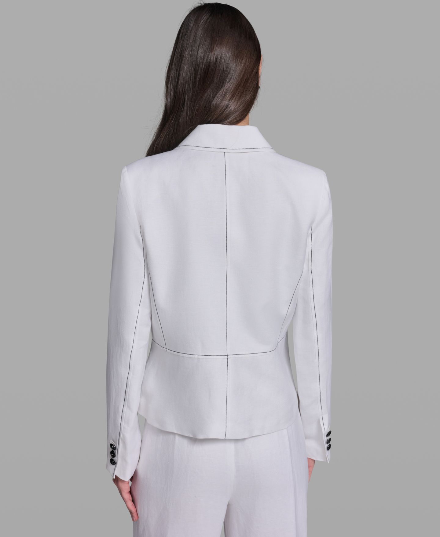 Женская куртка KARL LAGERFELD PARIS Linen-Blend Pocket Detail Collared, цвет: Мягкий белый — фото 5