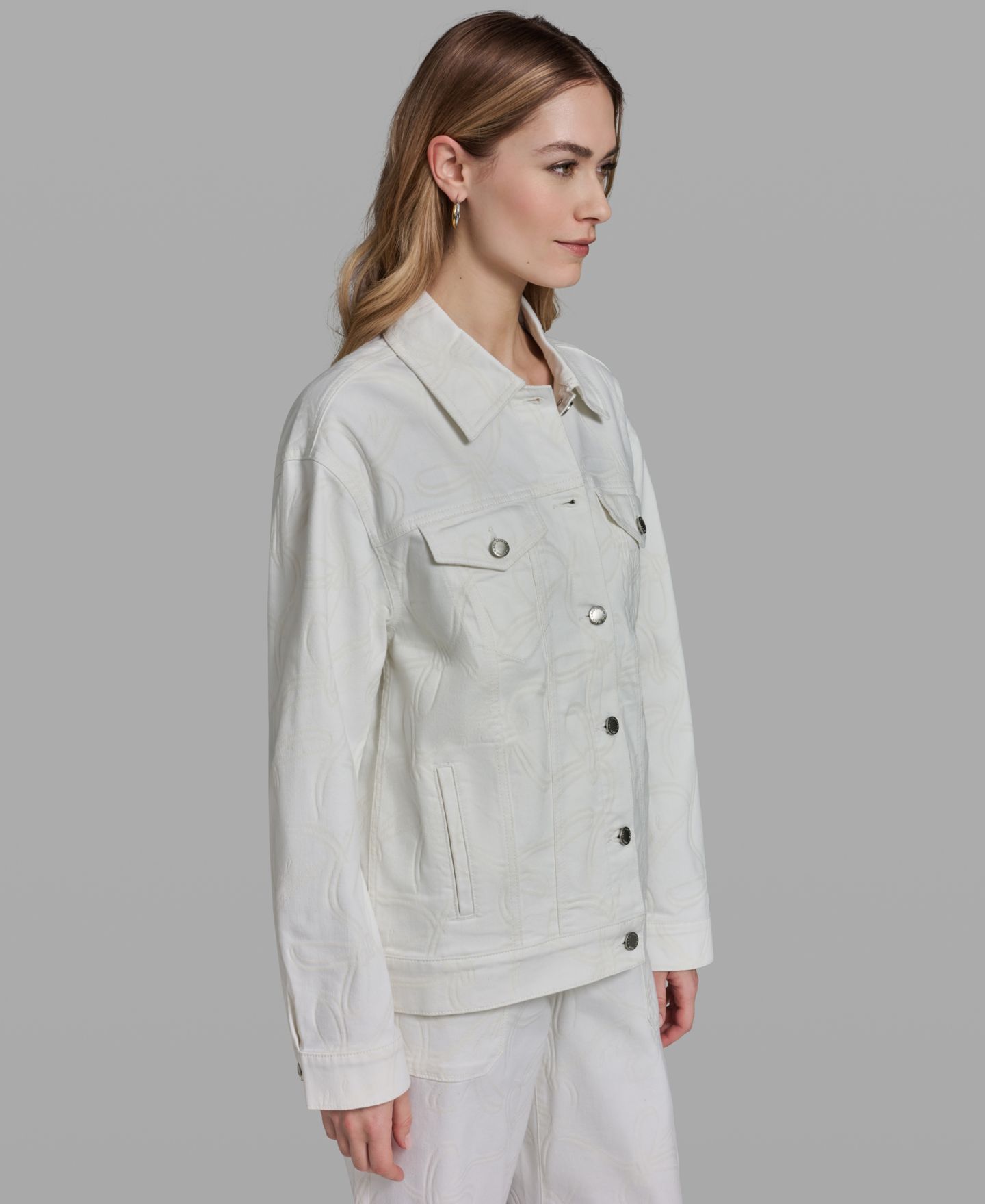 Женская куртка KARL LAGERFELD PARIS Long-Sleeve Collared, цвет: Белый джинсовый — фото 4
