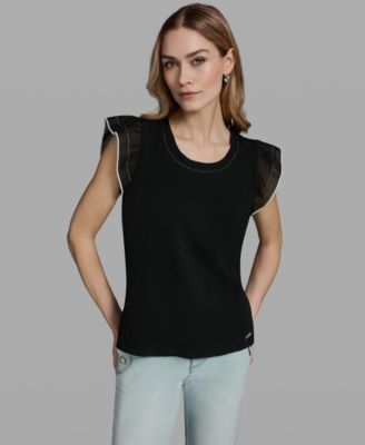 Women's Ruffle-Sleeve Crewneck Top