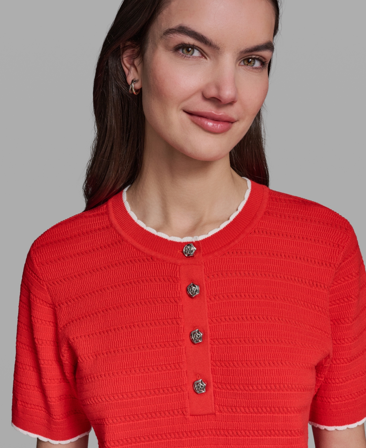 Karl Lagerfeld Paris Women's Contrast Trim Short-Sleeve Sweater