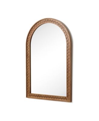 39.4'' Arched Wall Mirror with Carved Rubberwood Frame, Modern Farmhouse Accent