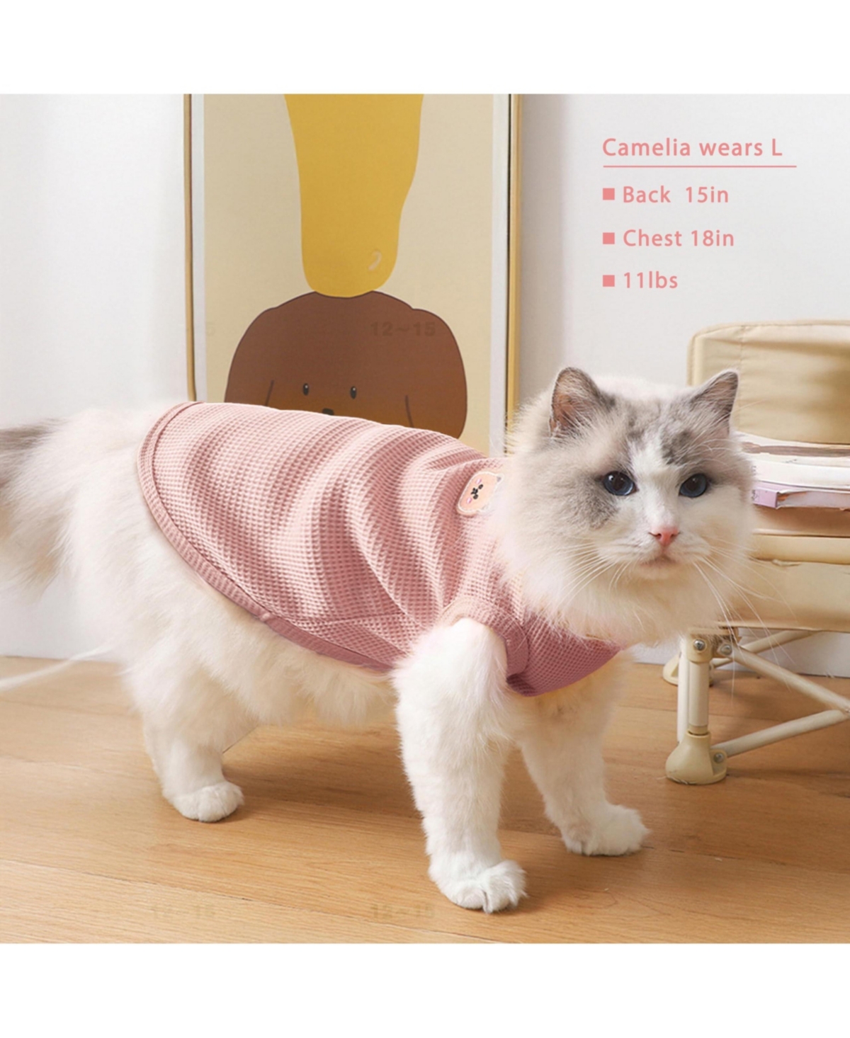 Aronkl Waffle Knit Cat Dog T Shirt Stretchable Breathable Bear Design Year Round Comfort Pet Clothes
