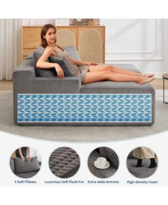 Oversized Chaise Lounge Chair 79 69" Indoor Double Cloud Boneless Couch with 4 Pillows Armrests Deep Seat No Assembly Required Comfy Corduroy