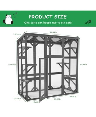 Large Cat Haven with Elevated Sleeping Platform, 71" Wooden Frame with Asphalt Roof, Indoor/Outdoor Enclosure with Wheels
