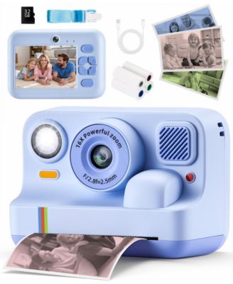 Kids Instant Print Camera 48MP with 16X Zoom, 1080P HD Video, Bluetooth, Dual Lens, 32GB Card & 4 Print Rolls