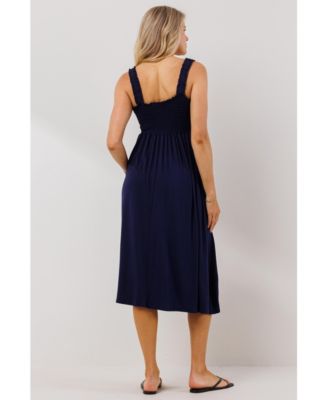 Maternity Smocked Bodice Sleeveless Dress with Ruffle Straps