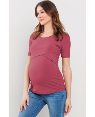 Maternity Short Sleeve Ribbed Crossover Nursing T-Shirt