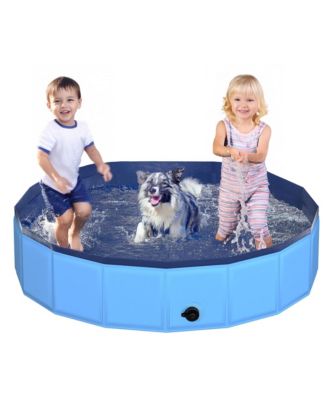 Foldable Dog Pool Collapsible Hard Plastic Non-slip Bath Tub Outdoor Backyard Swimming Pets Multi-purpose