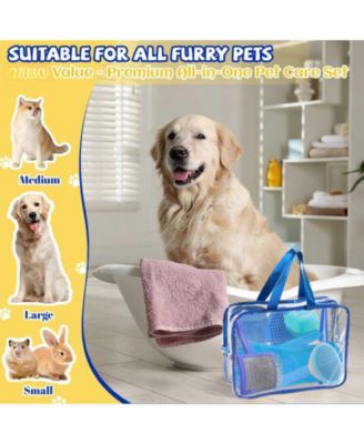 8pcs Pet Grooming Bath Kit with Slicker Brush Deshedding Rake Towel Gloves Combs Scrubber for Dogs Cats Rabbits