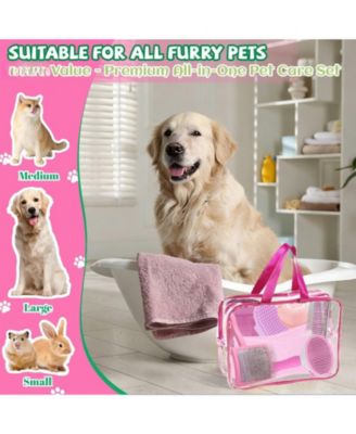 8pcs Pet Grooming Bath Kit with Slicker Brush Deshedding Rake Towel Gloves Combs Scrubber for Dogs Cats Rabbits
