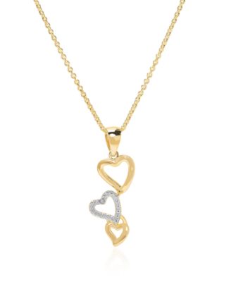 Diamond Accent (0.005  ct. t. w.) Triple Linear Heart Pendant Necklace