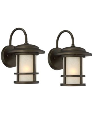 Cressona Rustic Mission Outdoor Wall Light Fixtures Set of 2 Oil Rubbed Etched Amber Glass for Post Exterior