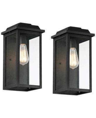 Eastcrest Modern Outdoor Wall Light Fixtures Set of 2 Textured Black Metal 14" Clear Glass for Post Exterior Barn Deck House