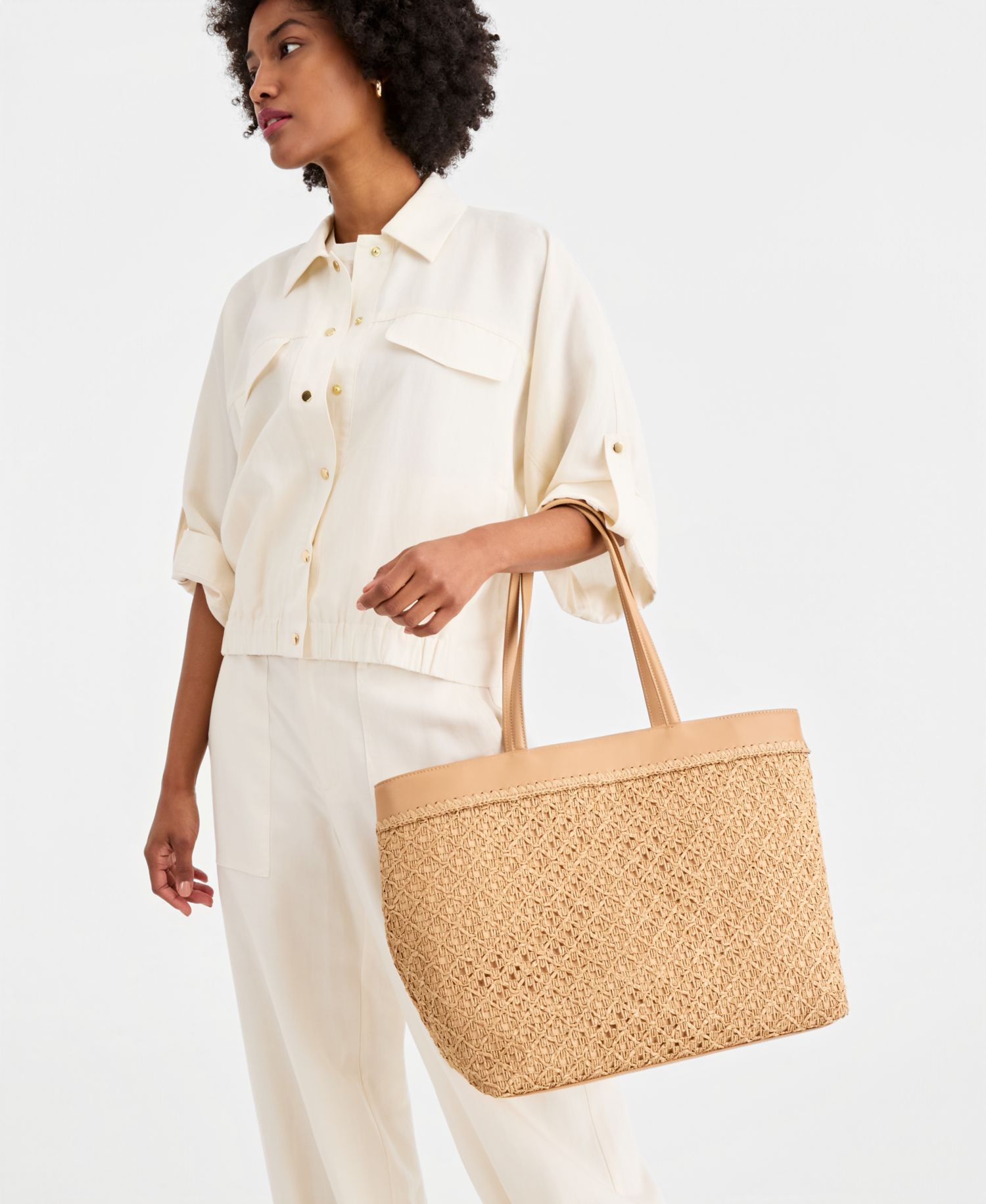 Crochet Straw E/W Large Tote