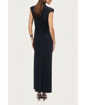 Women's Ruched Deep V-Neck Maxi Dress