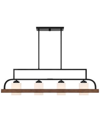 Spearhead Wood Linear Pendant Chandelier 42" Wide Modern White Glass 4-Light Dining Room Kitchen Island