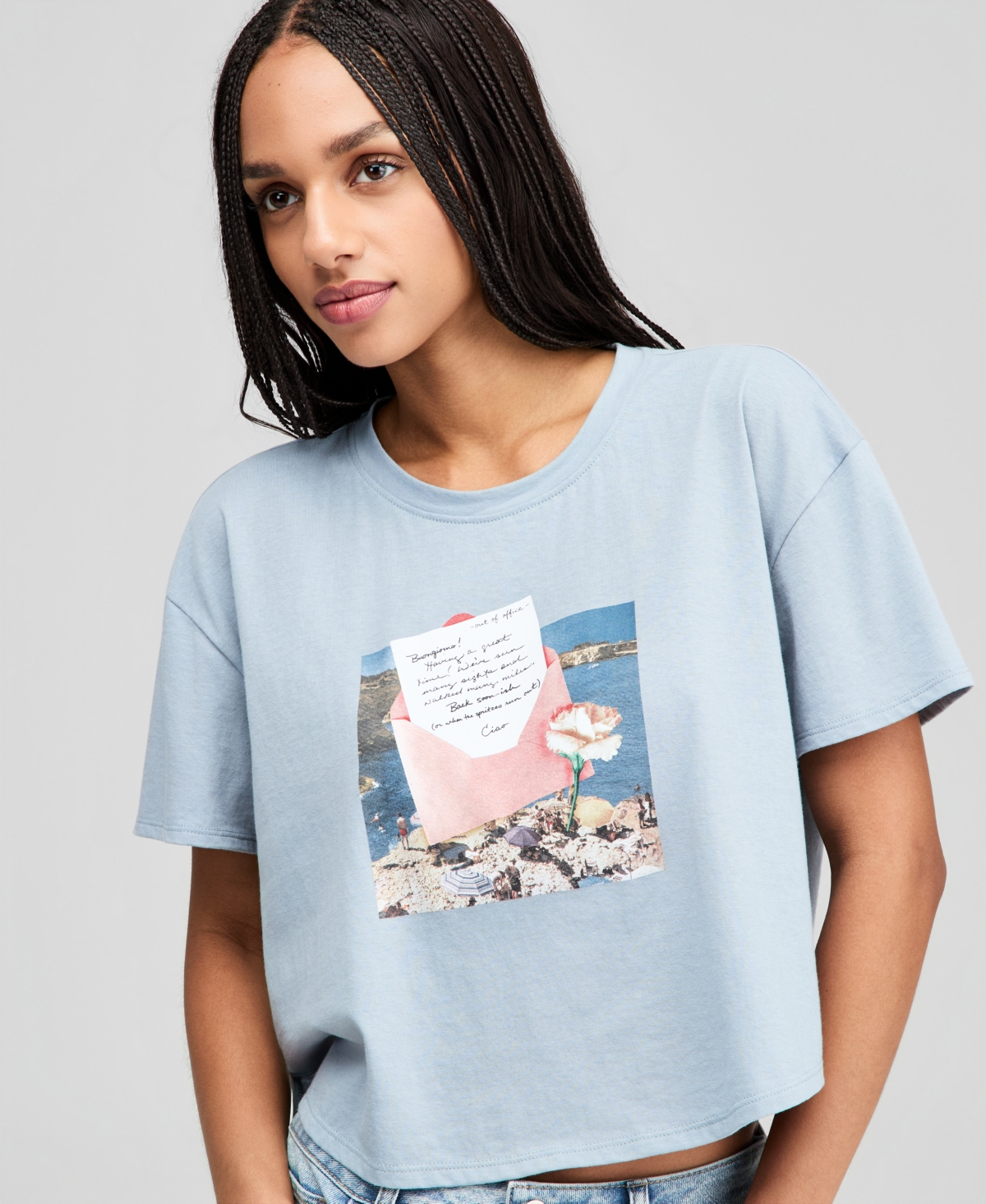 And Now This Women's Postcard Graphic Cropped T-Shirt, Macy's Exclusive