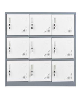9 Doors Metal Locker, Lockable Steel Storage Cabinet, 66 lbs Loading Capacity, 2 Keys for Each Door, 3 Tiers Employee Lockers for Office, School