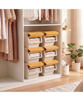 3 Pieces Storage Bins on Wheels Stackable Plastic Boxes with Stay-Open Lid Small