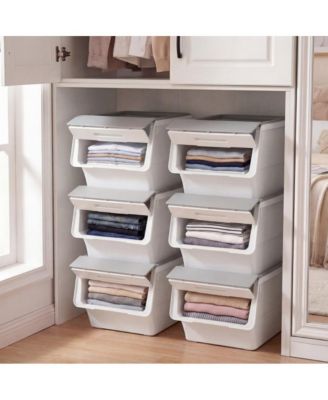 3 Pieces Storage Bins on Wheels Stackable Plastic Boxes with Stay-Open Lid Medium