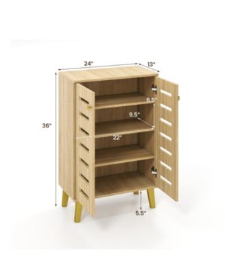 4-Tier Modern Freestanding Wooden Shoe Cabinet with Doors and Removable Shelves