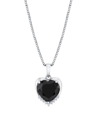 Onyx (2-3/4 ct. t.w.) and Diamond Accent Heart Pendant Necklace in Sterling Silver