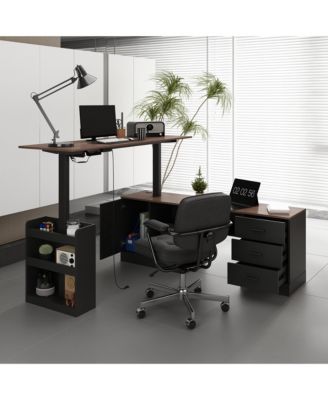 63 Inch Electric Standing Desk with Drawers and Shelves,Adjustable Height Desk, L-Shaped Design