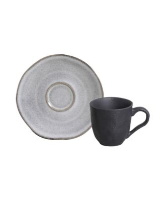 Stoneware Coffee Cup and Saucer Set, Service for 6