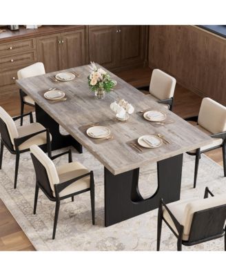 Modern Rectangular Dining Table for 6-8, 71" Wooden Tabletop, Metal Pedestal Legs, Rustic Farmhouse Style, for Home, Apartment, Conference Room