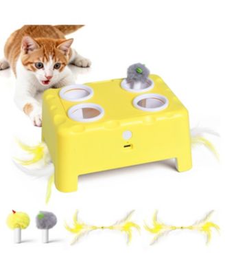 Cheese Box Interactive Cat Toy 3-in-1 Whack A Mole 3 Modes Rechargeable Auto 4 Holes 4 Accessories