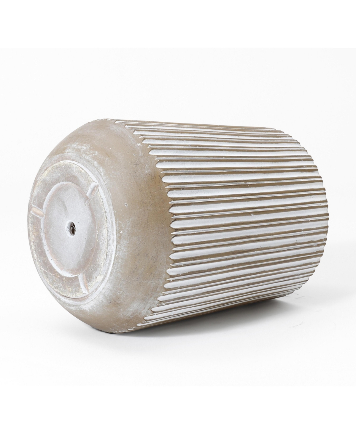 LuxenHome -Inch Round Brown and White Striped MgO Planter