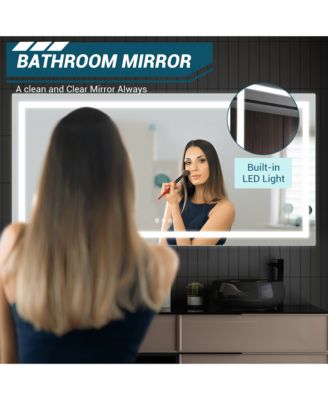 Double LED Backlit Bathroom Mirror - Modern Vanity Wall Mirror with Dimmable Lighting, Anti-Fog, Shatter-Proof Glass, Memory Function