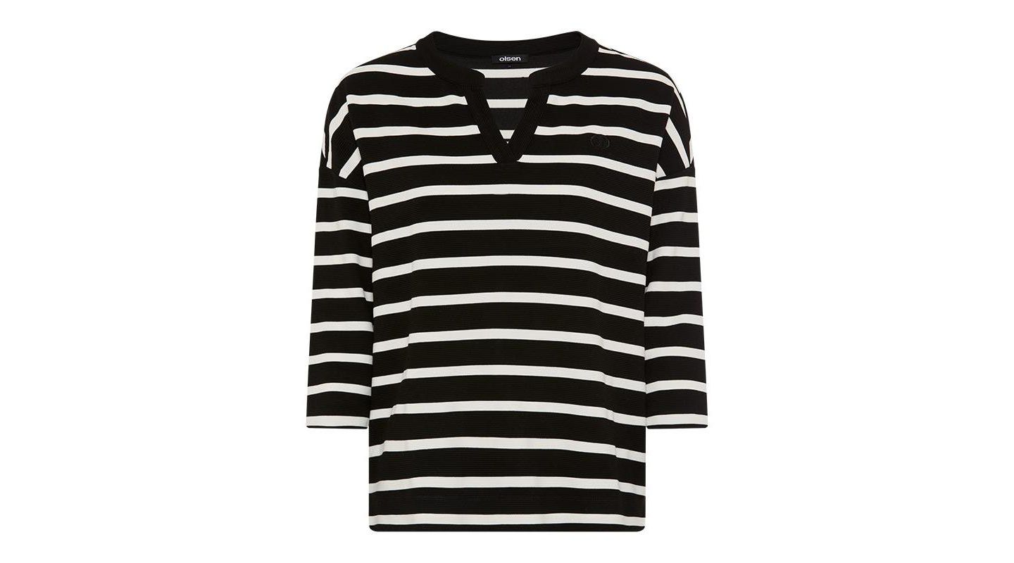 Женский топ Olsen Striped Rib Knit Jersey, цвет: Чёрный — фото 2