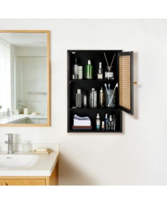 Space-Saving Bamboo Bathroom Wall Cabinet – Adjustable Shelf – Over Toilet Storage Organizer